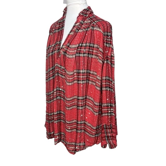 Free People Fearless Love Sequins Blouse Red - Picture 3 of 6